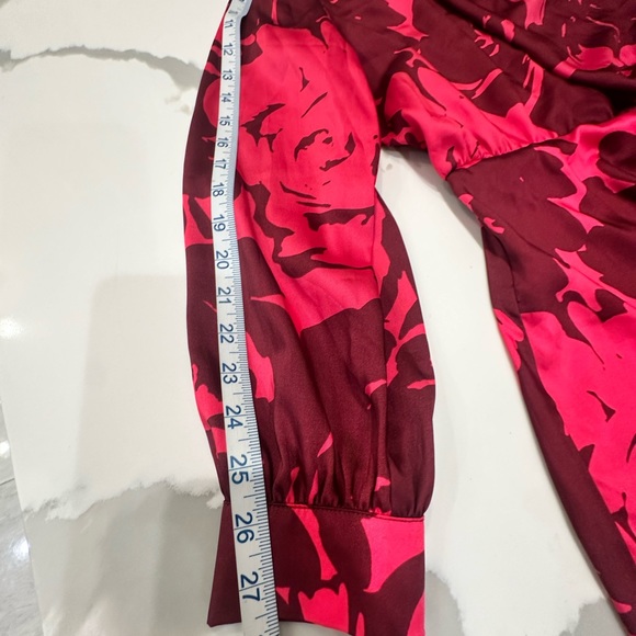 NWT Zara Satin faux Wrap Dress Cerise/Floral abstract pattern Ladies size M - Picture 10 of 13